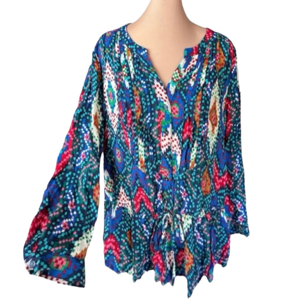 Anthropologie Maeve Ikat Topoxte Dropwaist Blouse / Top size women’s 12 petite